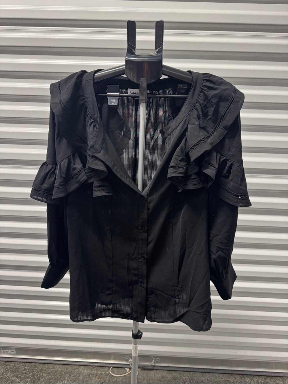 First Love Black Ruffled Button-Up Blouse